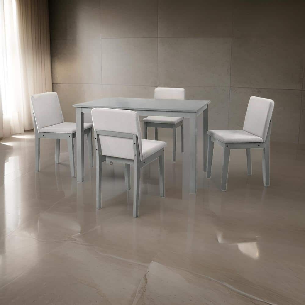 Zory 5-Piece Rectangle Beige and Gray Wood Top Dining Table Set with 4-Cushioned Chairs Seats 4