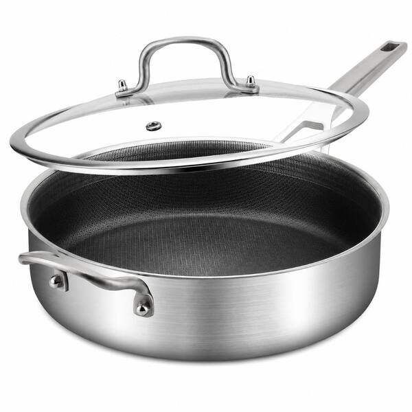 7 qt. 12 in. Tri-Ply Stainless Steel Saute Pan with Lid, Metal Utensil Safe, Stay-Cool Handle, Oven Safe 600F