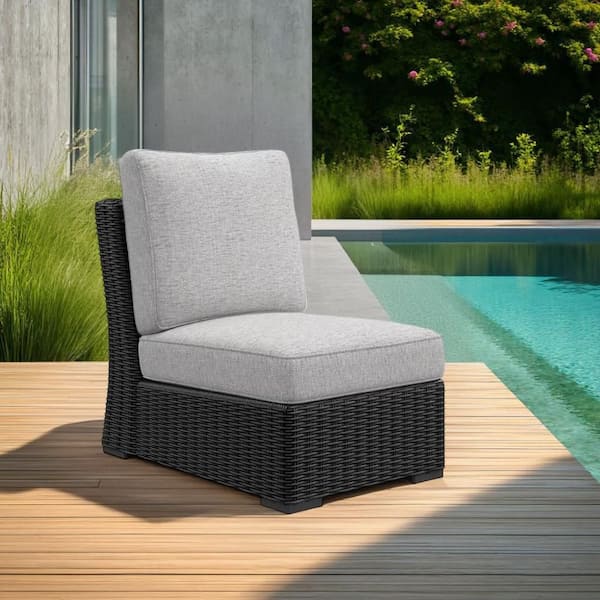 Tira Black Aluminum Outdoor Modular Armless Dining Chair with Gray Cushion