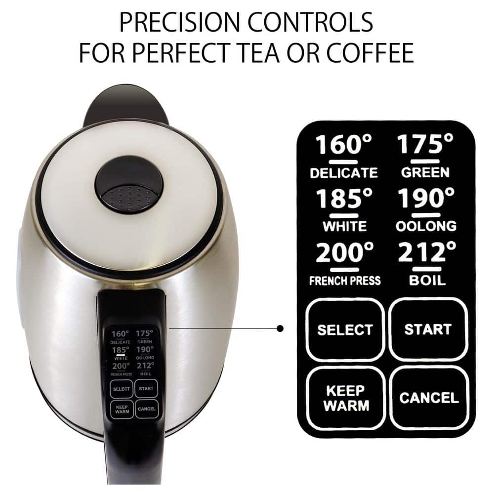 Kenmore 1.7L Stainless Steel Cordless Electric Kettle with Digital Controls