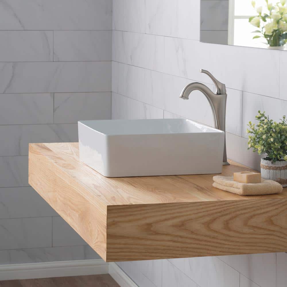 Viva White Square Ceramic Vessel Bathroom Sink