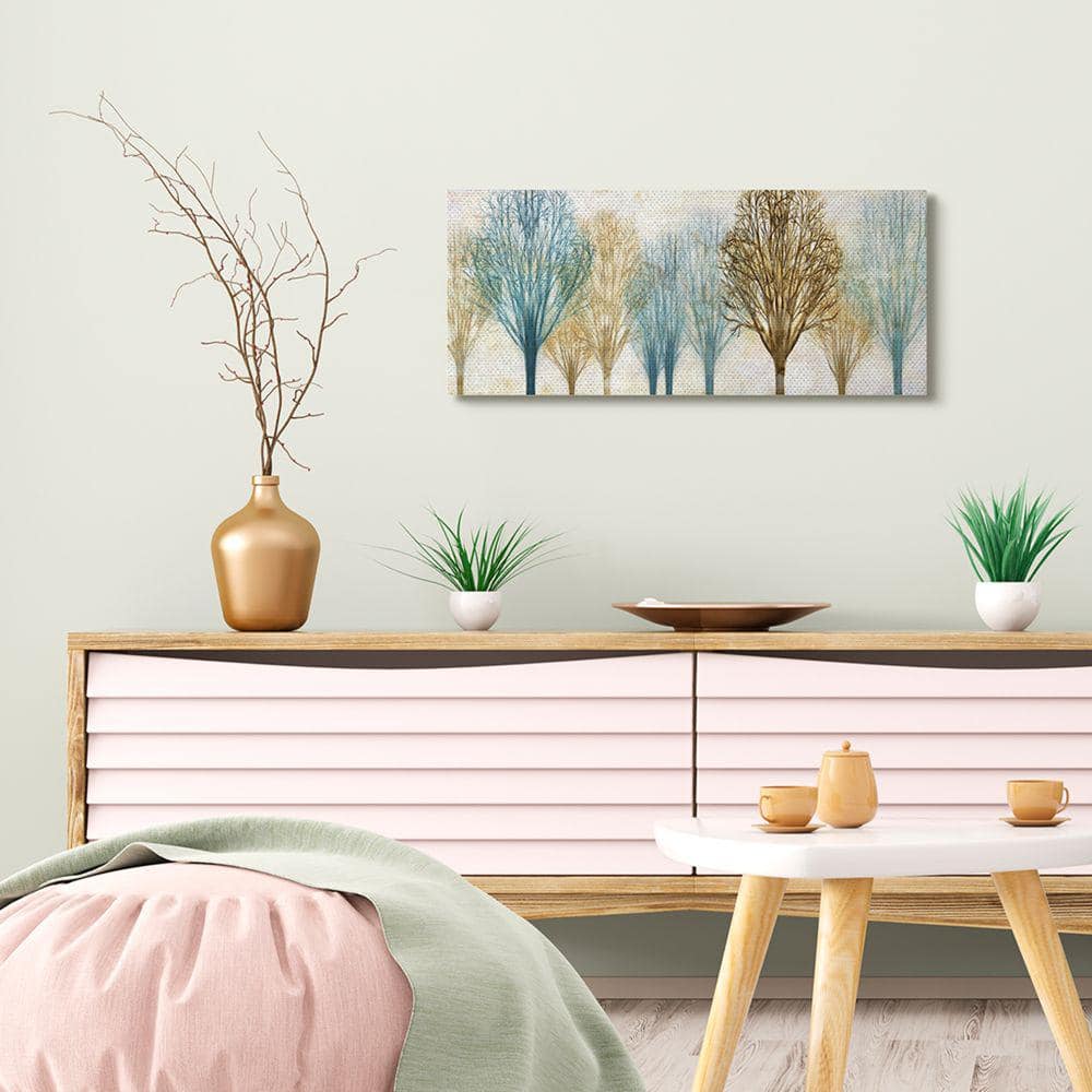Autumn Tree Forest Abstract Blue and Brown Canvas Art