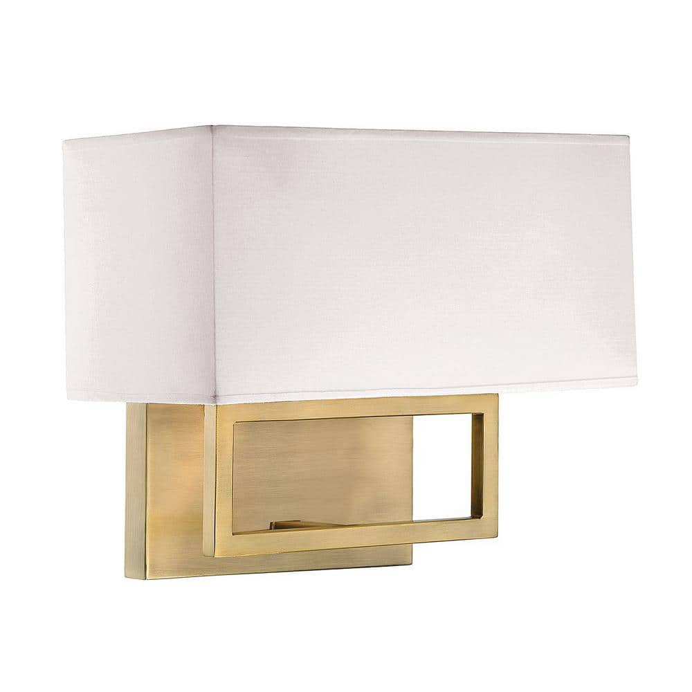 12 in. W x 11 in. H 2-Light Natural Brass Wall Sconce with White Fabric Shade price history on PriceWatchPro