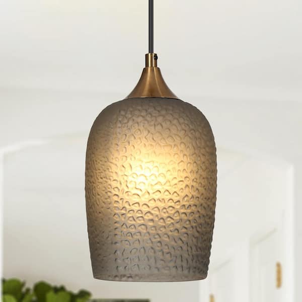 LNC Apphia 1-Light Plating Brass Mini Pendant Light with Textured and Colored Glass Shade and No Bulb Included