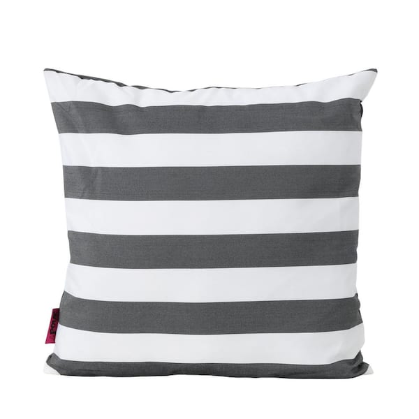 Unbranded 18 in. W x 18 in. H Black Stripe Outdoor Throw Pillow, Water Resistant Lumbar Pillow (2-Pack)
