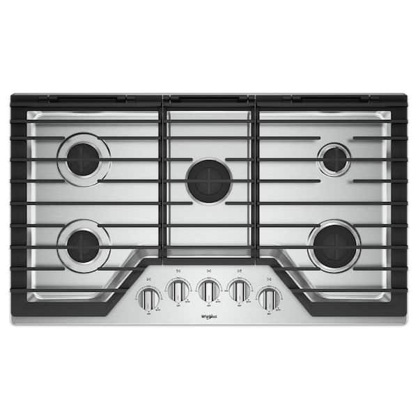 Whirlpool 36 in. Gas Cooktop in Stainless Steel with 5 Burners and EZ-2-LIFT Hinged Cast-Iron Grates
