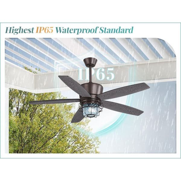 MOKSILED 52 in. Outdoor Black Waterproof Ceiling Fan with Lights