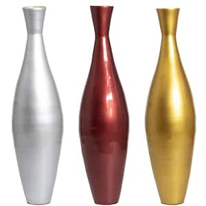 Tall 33 in. Modern Bamboo Narrow Trumpet Floor Vase - Living Room Decor, Handcrafted Bamboo Art, Set of 3 Small