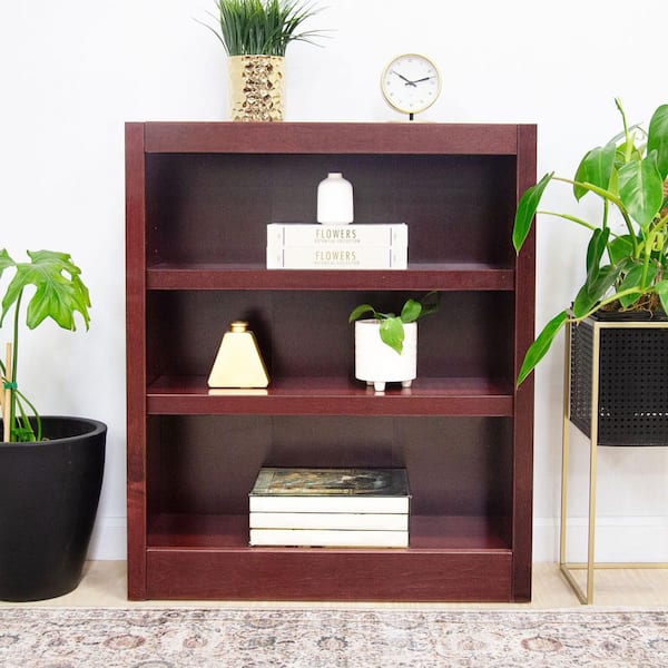 36 in. Cherry Wood 3-shelf Standard Bookcase with Adjustable Shelves