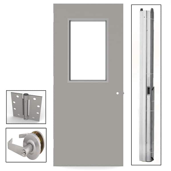 L.I.F Industries 36 in. x 80 in. Gray Flush Steel Vision Light Commercial Door Unit with Hardware