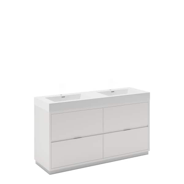 Fresca Valencia 60 in. W Bathroom Vanity in Glossy White with Double Acrylic Vanity Top in White