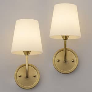 6 in. 1-Light Gold Wall Sconce Lighting with Milk Glass Shade,2-Pack Modern Wall Lamp for Bedroom or Bathroom Vanity