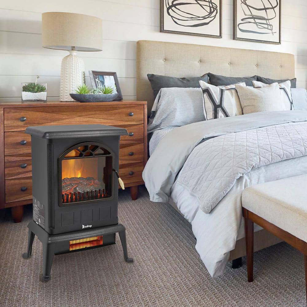Compact Black Freestanding Infrared Electric Fireplace Stove