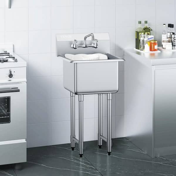 Stainless Steel Prep and Utility Sink, 1 Compartment Free Standing Small Sink Include Faucet and legs