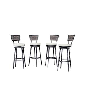 Swivel Metal Outdoor Bar Stool with White Cushion (4-Pack)