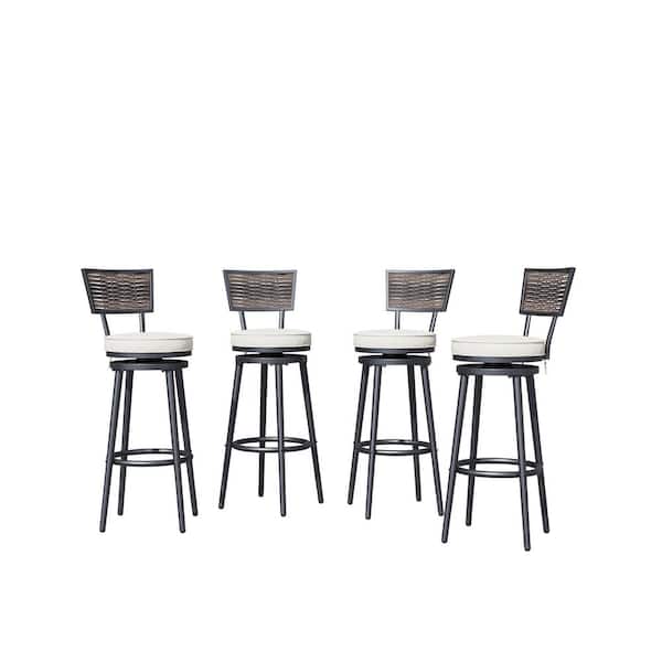 TOP HOME SPACE Swivel Metal Outdoor Bar Stool with White Cushion (4-Pack)