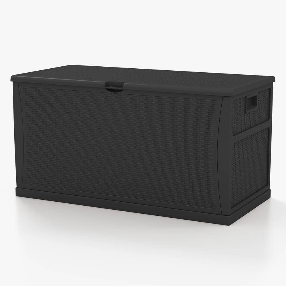 Flamaker Outdoor Storage Box 85 Gallon Resin Waterproof Deck Box with Wood  Texture Large Storage Bin for Patio Cushions, Toys, Tools (Black)