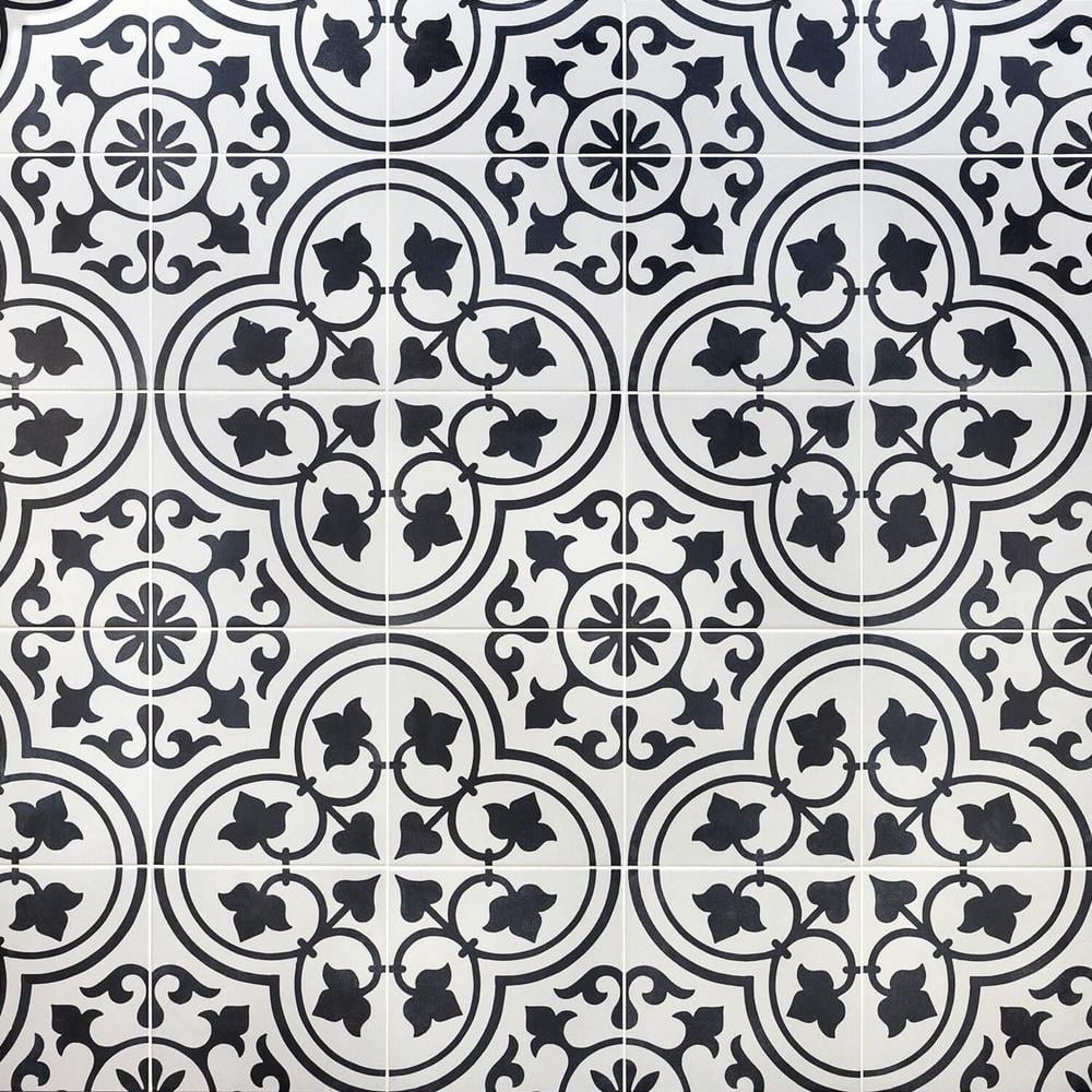 Ivy Hill Tile Sintra White Ornate, Black And White Encaustic Tiles