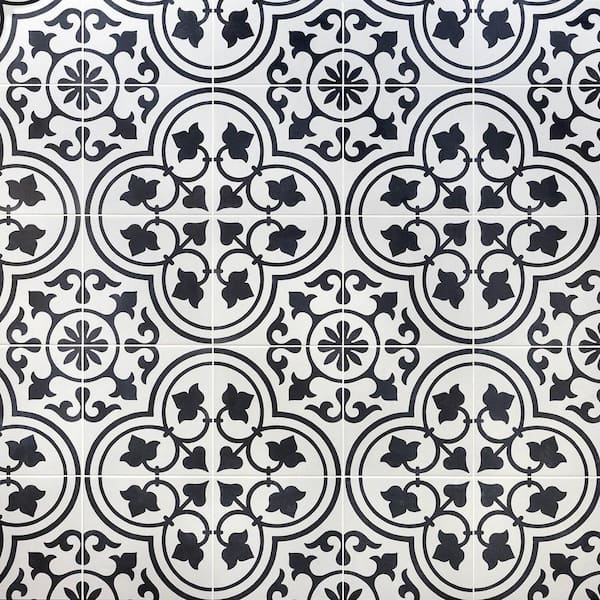 Sintra White Ornate Encaustic 9 in. x 9 in. x 10mm Matte Porcelain Floor and Wall Tile (13 pieces / 6.99 sq. ft. /box)