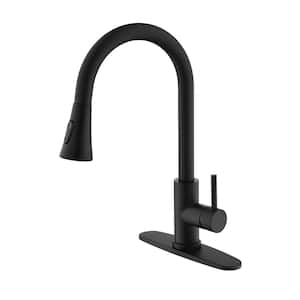 Single Handle Pull Down Sprayer Kitchen Faucet with Deckplate Included and 2-Modes in Matte Black