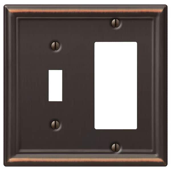 AMERELLE Ascher 2 Gang 1-Toggle and 1-Rocker Steel Wall Plate - Aged Bronze