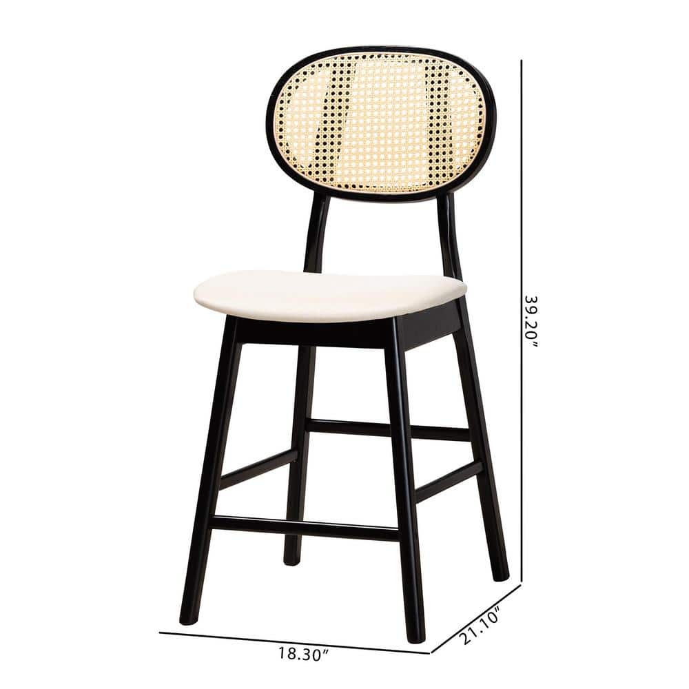 Cream and Black Woven Wood Counter Stools, Set of 2