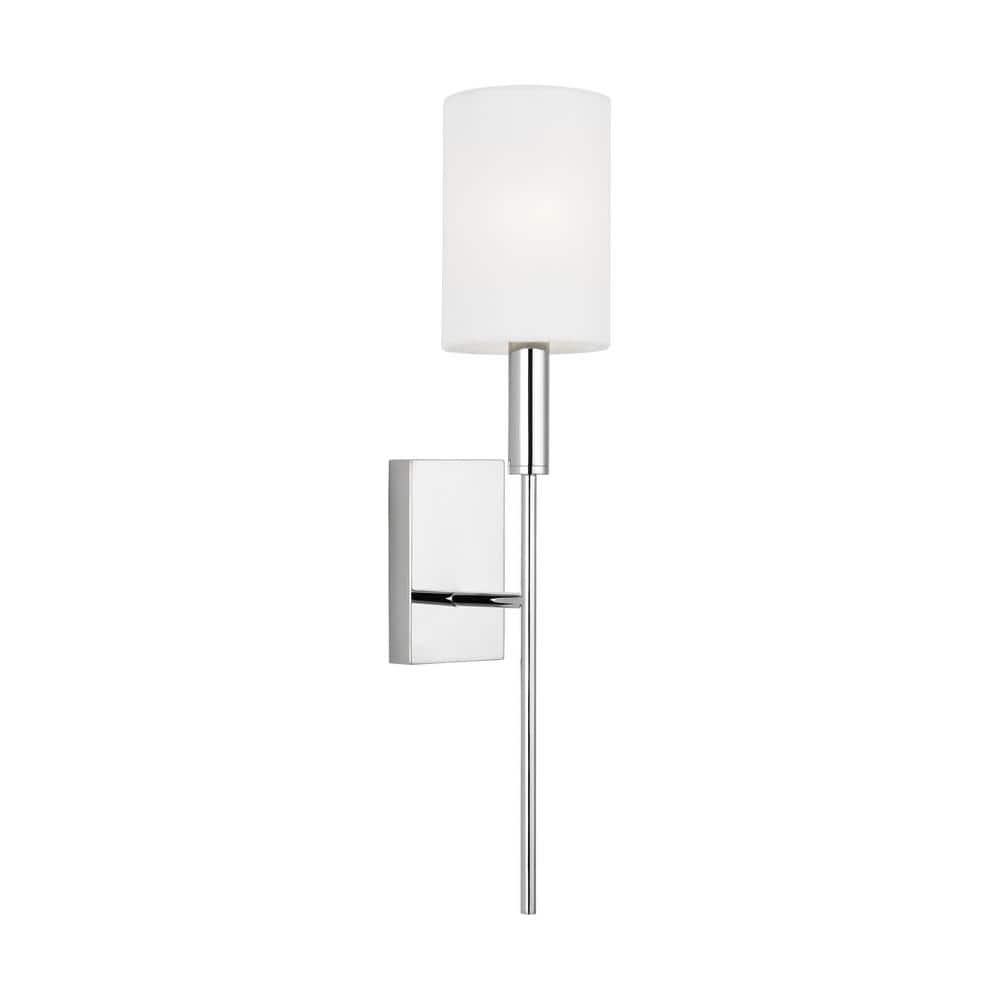 Polished Nickel Iron Wall Sconce with White Linen Shade