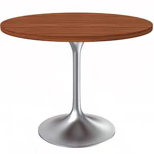 Verve Mid-Century Modern 36 in. Round Dining Table with MDF Top and Brushed Chrome Pedestal Base, Cognac Brown