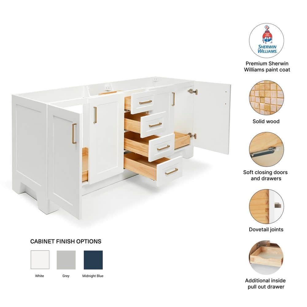 Taylor 72" White Double Freestanding Vanity with Brass Hardware