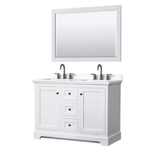 Avery 48 in. W x 22 in. D x 35 in. H Double Bath Vanity in White with Giotto Quartz Top and 46 in. Mirror