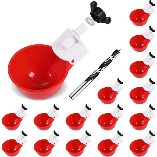 DIY Automatic Large Chicken Water Feeder Cups with Double Rubber Ring for Poultry 16 Pack Red Leak-Free Design