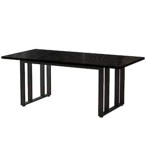 Roesler Black Wood 55 in. Sled Modern Dining Table Kitchen Table with Black Metal Frame for 6 to 8