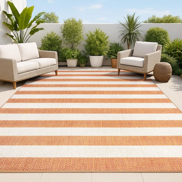 JONATHAN Y Negril Two-Tone Orange/Beige 5 ft. x 8 ft. Wide Stripe Indoor/Outdoor Area Rug