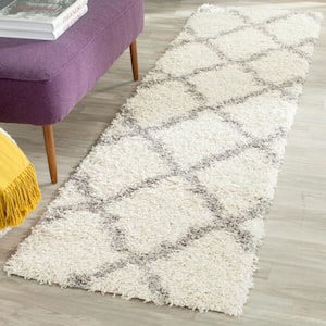 Dallas Shag Ivory/Gray 2 ft. x 10 ft. Geometric Diamond Trellis Runner Rug