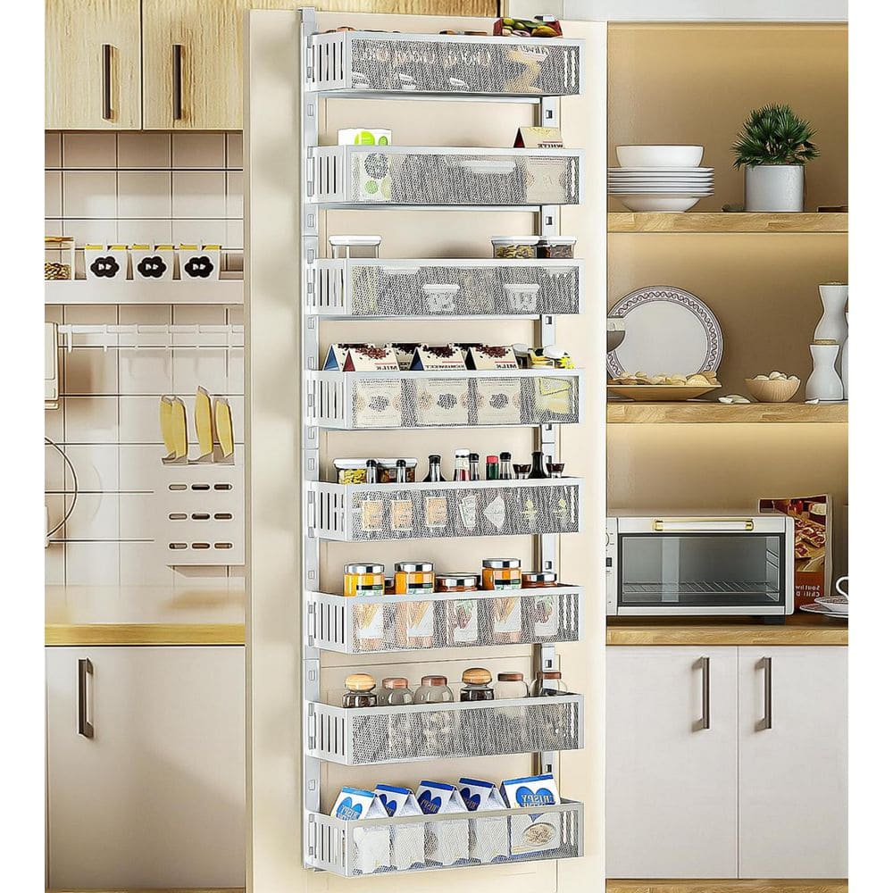 Numhew 8-Tier White Over The Door Pantry Organizer with Mesh