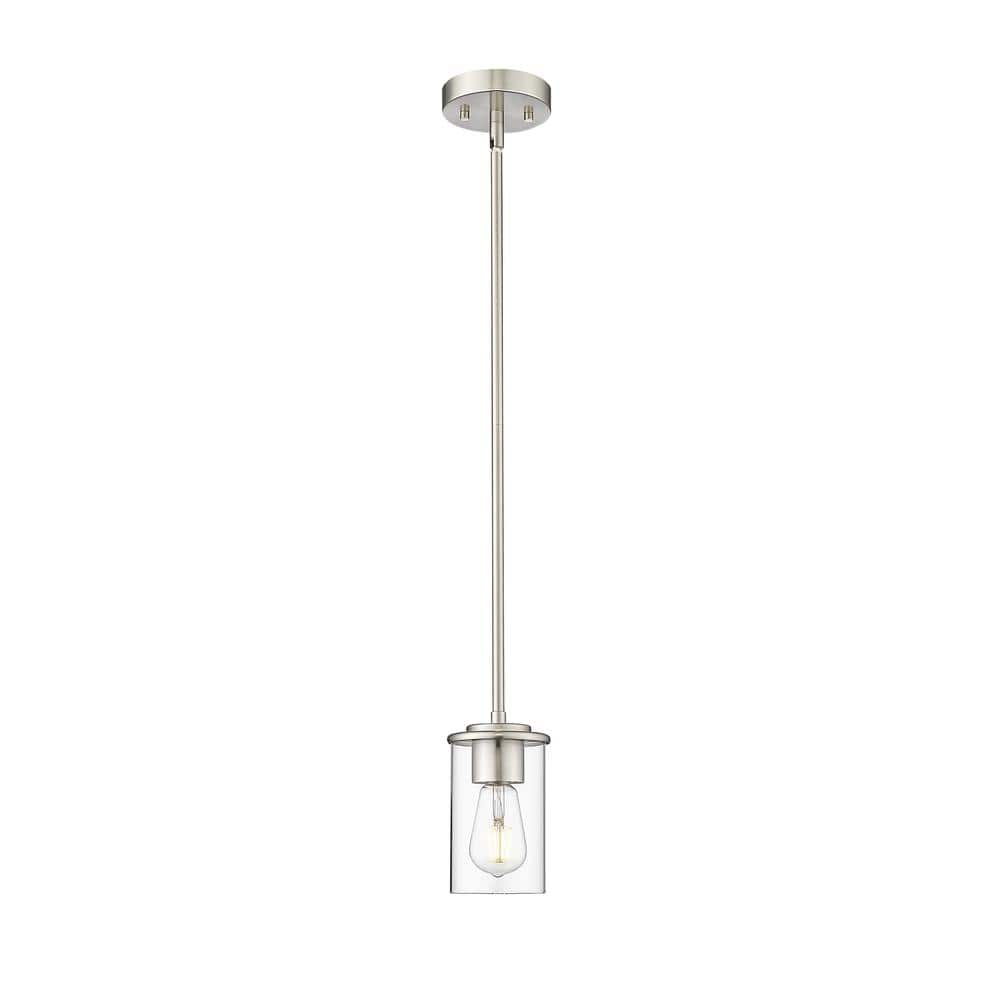 Thayer 4.75 in. 1-Light Brushed Nickel Shaded Pendant Light with Clear Glas