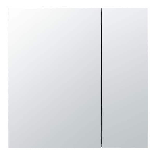 30 in. W x 30 in. H Rectangular Recessed or Surface Wall Mount Medicine Cabinet with Mirror in Stainless Steel