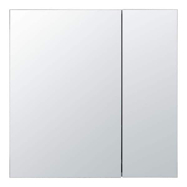 FINE FIXTURES 30 in. W x 30 in. H Rectangular Recessed or Surface Wall Mount Medicine Cabinet with Mirror in Stainless Steel