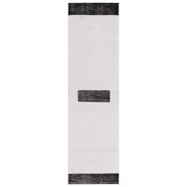 Natura 2 ft. x 8 ft. Ivory/Black Geometric Border Runner Rug