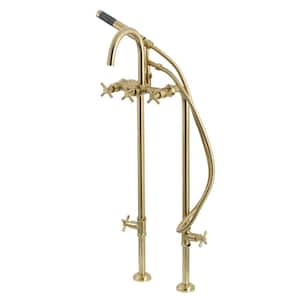 Concord 3-Handle Freestanding Tub Faucet with Supply Line, Stop Valve in Brushed Brass
