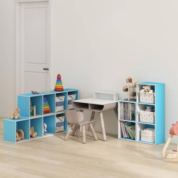 Furinno Pasir 41.7 in. Tall Light Blue/White Wood 4-Shelf Standard Bookcase