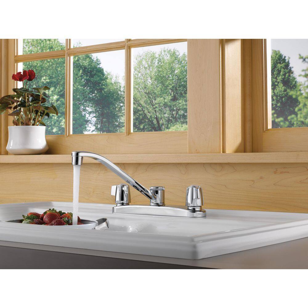 Core Polished Chrome Double Handle Low-Arc Kitchen Faucet