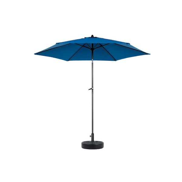 Tenleaf 9 ft. Steel Market Outdoor Patio Umbrella in Dark Blue with Push Button Tilt and Crank, 6-Sturdy Ribs