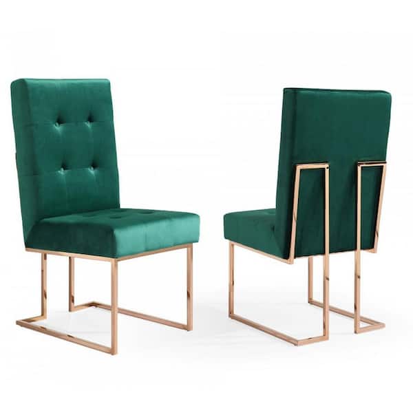 HomeRoots Tufted Green And Rose Gold Upholstered Velvet Side Chair (Set of 2)