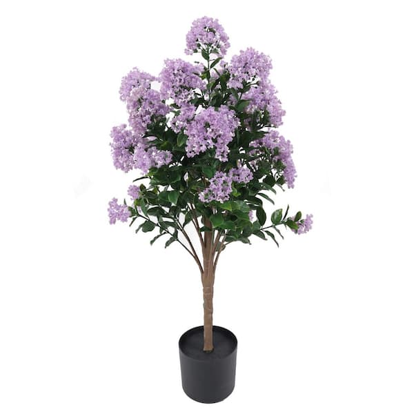 Green Smart Dekor 47 in. UV resistant Artificial Lilac Plant Tree in black pot