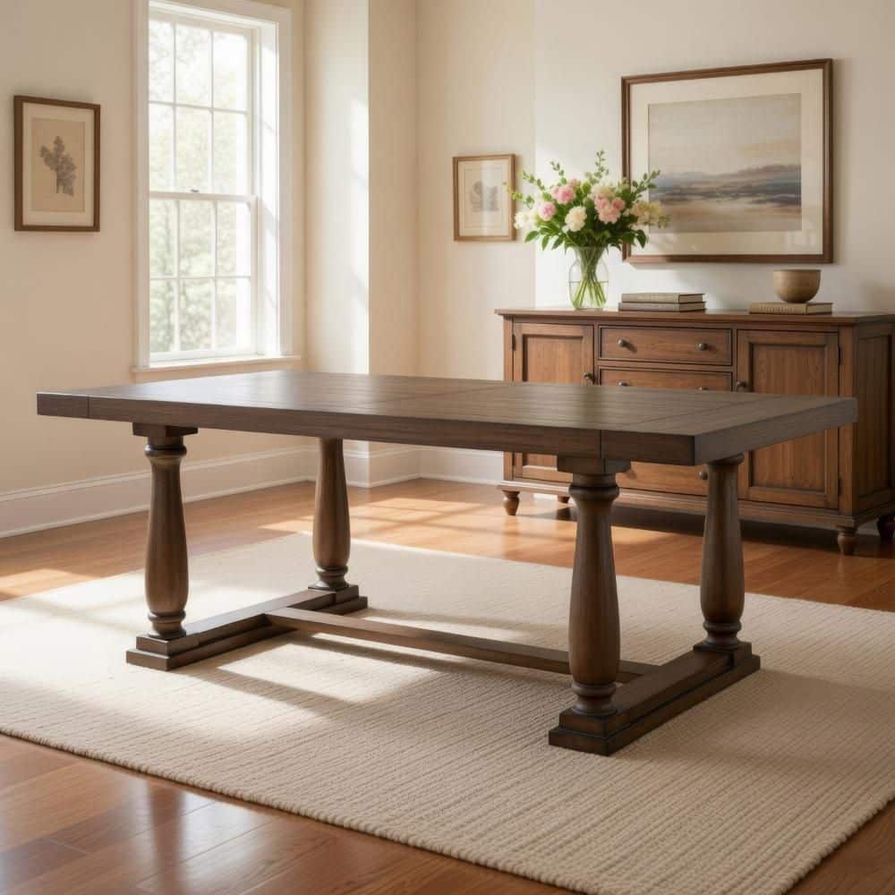 84 in. Brown Wood Top Pedestal Dining Table Seating for 6