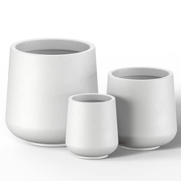 15.5in., 12in., 8.5in. Dia Crisp White Extra Large Tall Round Concrete Plant Pot/Planter for Indoor & Outdoor Set of 3