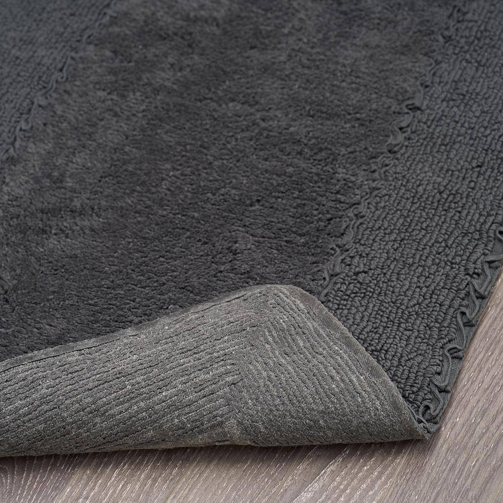 Dark Gray Cotton Ruffle Border Machine Washable Bath Mat Set