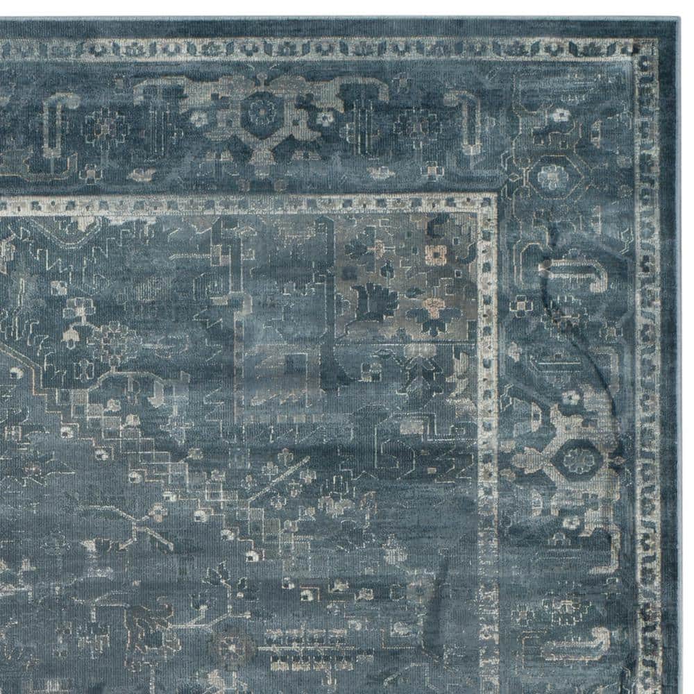 Elegant Vintage Blue Viscose 8'x11' Hand-Knotted Area Rug