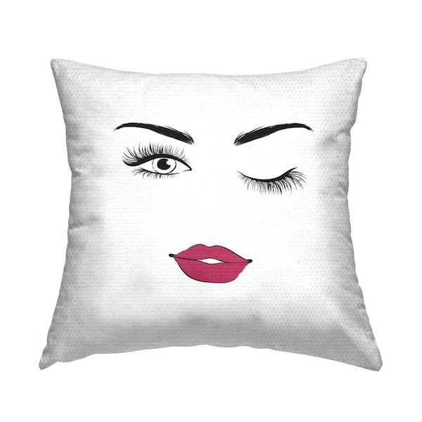Winking Minimal Face Outdoor Printed Throw Pillow by Martina Pavlova